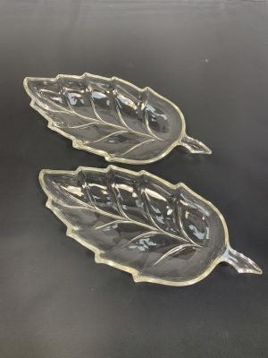 2 Leaf Shaped Glass Serving Trays