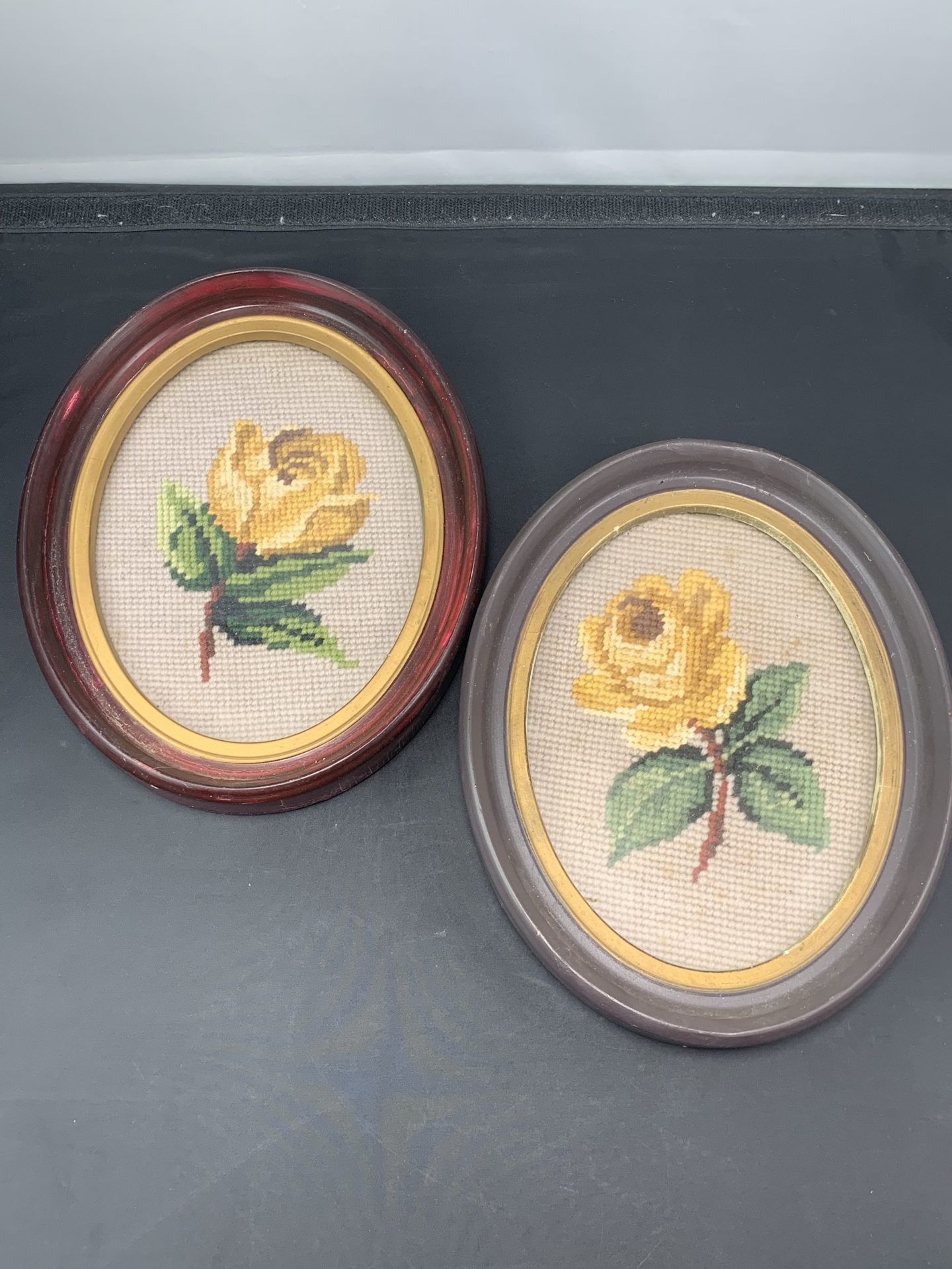 2 Oval Floral Needle Point Frames - Picker Place