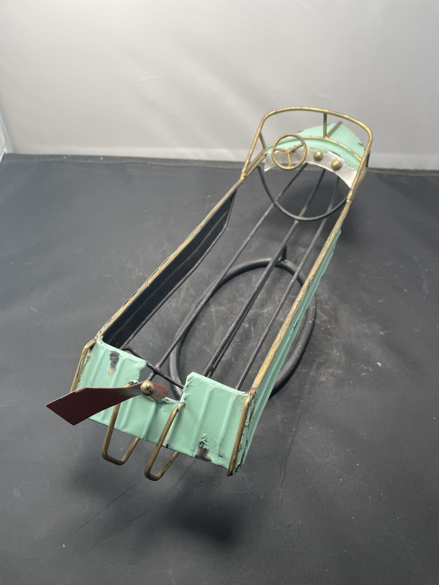 Metal Boat Shaped w/Wine Bottle Holder Picker Place