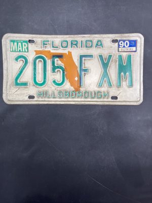 90 FL Green Letters License Plate