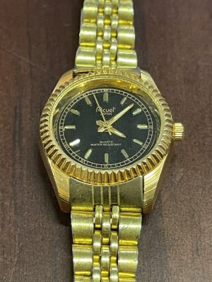 Acuet Gold Tone Black Face Watch